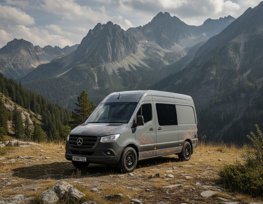 Adventure ready Mercedes Sprinter in the mountains